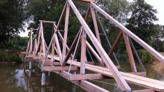 Greenheart bridge on sliding rollers, designed by Richard La Trobe Bateman.
