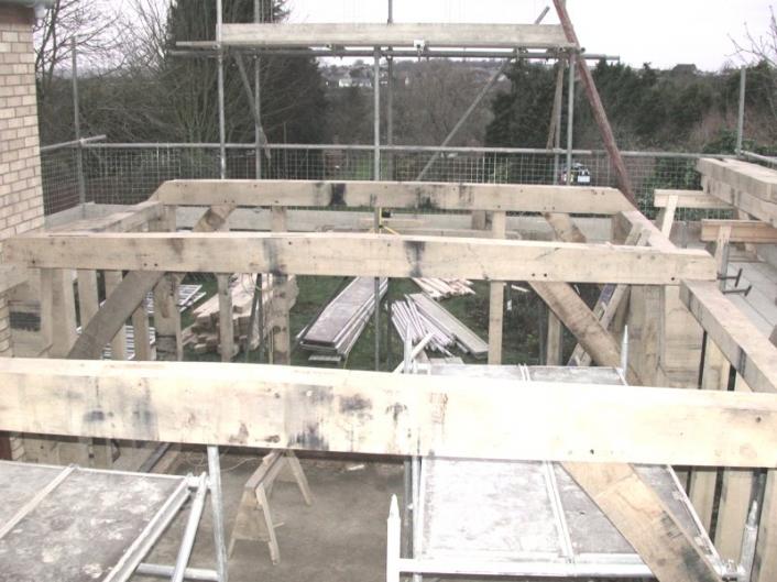 The construction of an oak frame, on site.