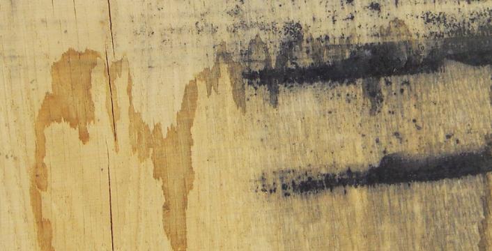 Tannin and iron staining on oak.