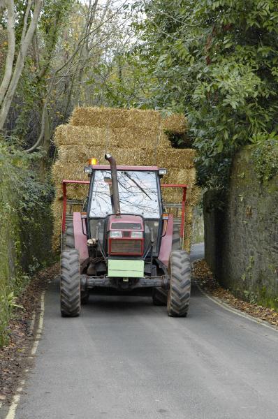 Straw bales on a tractor.