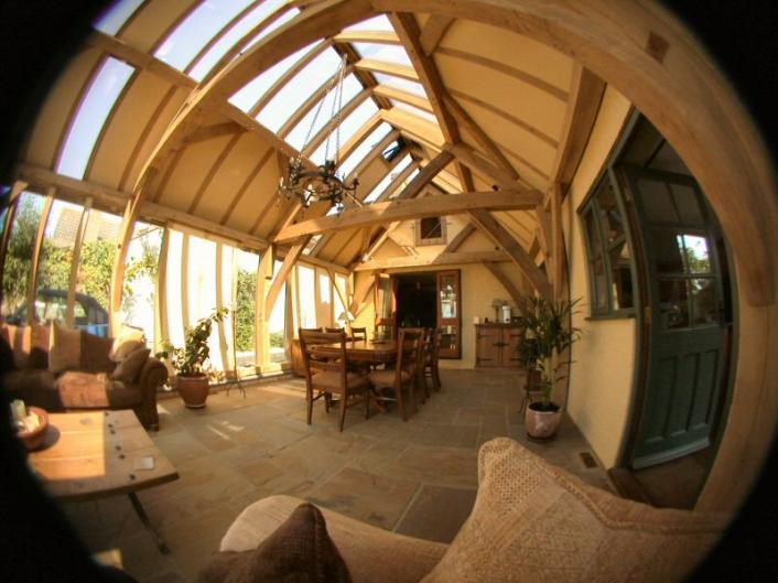 View of a garden room extension taken with a fish eye lens