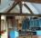 Oak trusses in the kitchen of a barn conversion.