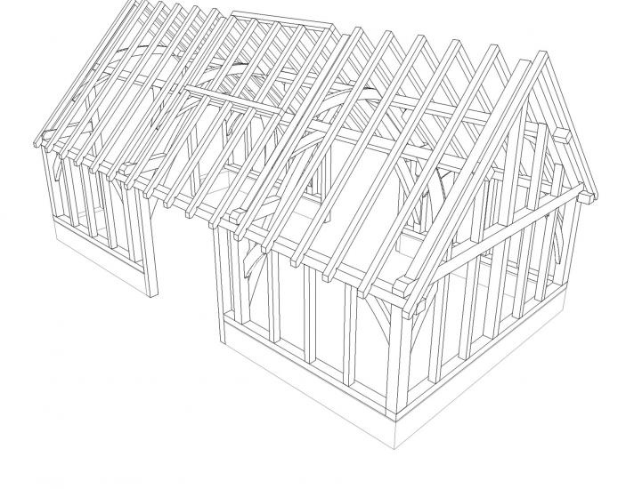 Design for a fully developed barn-style oak frame.