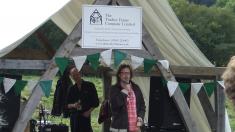Hugh Fearnley-Whittingstall in a cruck marquee, loaned by The Timber Frame Company.