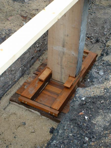 Greenheart timber pad foundations.