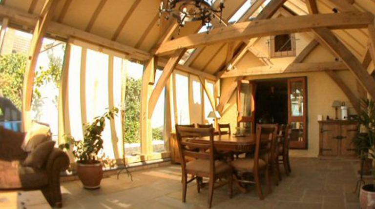 View of a garden room extension taken with a fish eye lens.