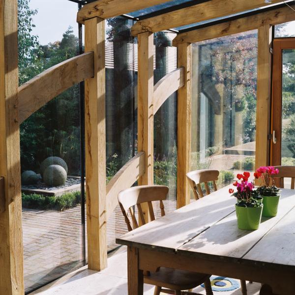 Externally glazed oak framed breakfast room in the garden.
